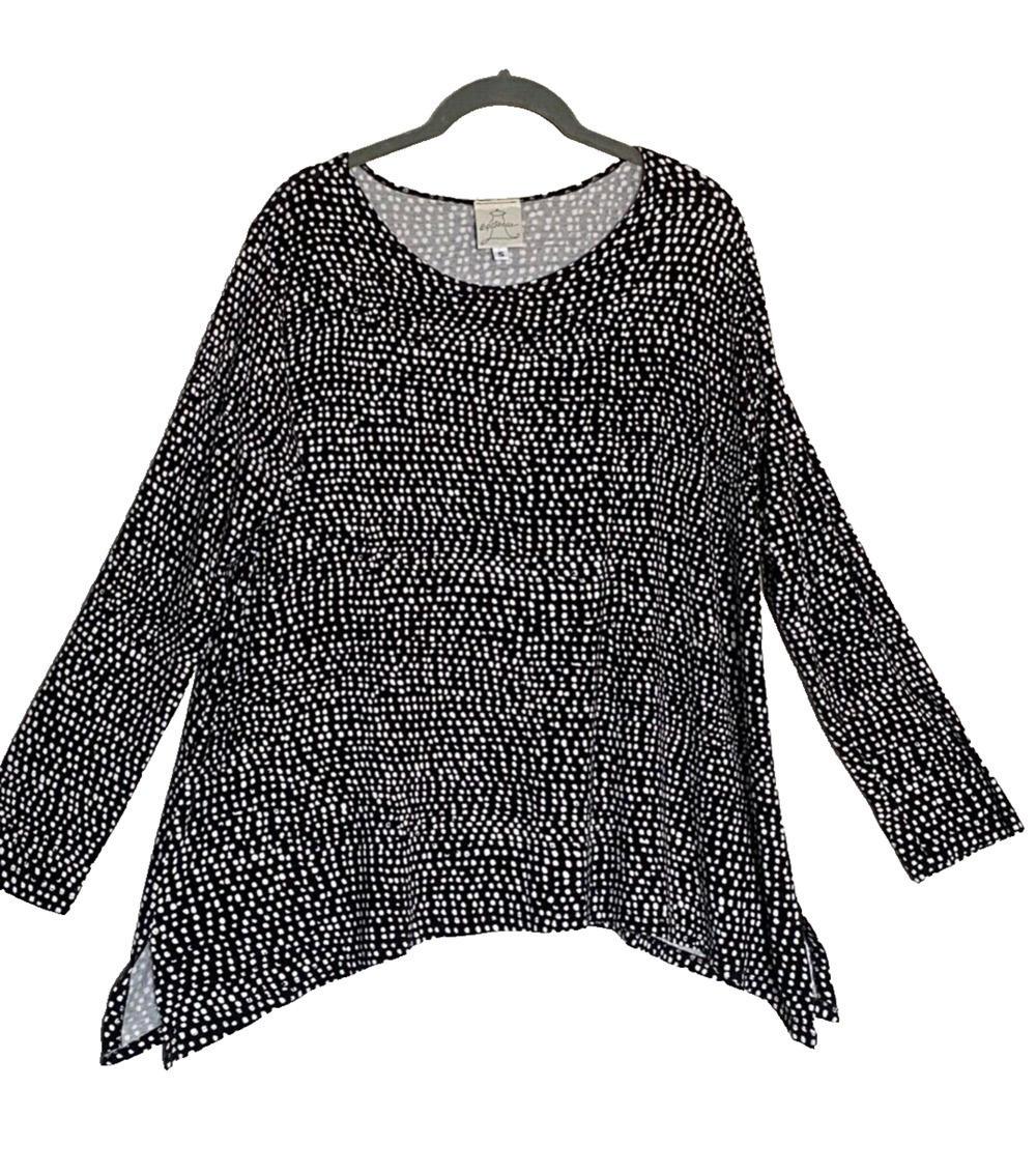 EDW SPIRITHOUSE Black & White Lagenlook Artsy Dot Top Long Sleeve Comfy S M L